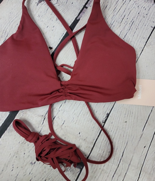 MIDORI BURGUNDY TASSEL MIA VITA BOHEMIAN BIKINI TOP WOMENS SIZE SMALL - Picture 6 of 7